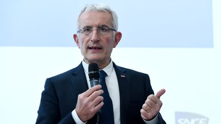 Guillaume Pepy, PDG de la SNCF, à Saint-Denis (Seine-Saint-Denis), le 27 février 2018. (ERIC PIERMONT / AFP)