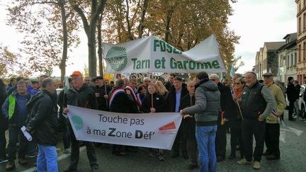 A Montauban, plusieurs centaines d'agriculteurs ont manifesté lundi 14 novembre en faveur du maintien des aides dans les zones défavorisées. (RADIO FRANCE / Stéphane Iglésis)