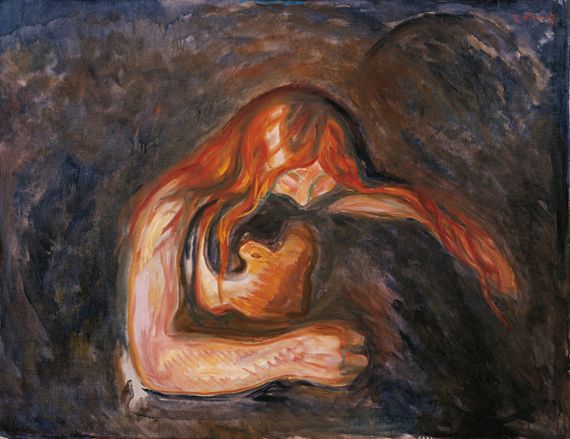 Edvard Munch,&nbsp;"Vampire",&nbsp;1916-1918. Huile sur toile, 83 x 104 cm. Mus&eacute;e Munch d'Oslo. ( THE MUNCH-MUSEUM / MUNCH-ELLINGSEN GROUP - ADAGP, PARIS 2013)