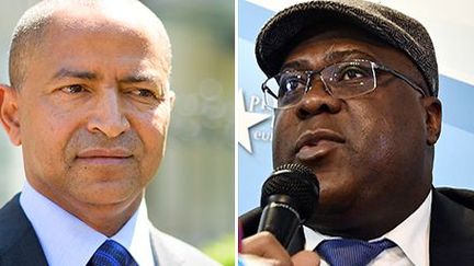 Avec Jean-Pierre Bemba, les opposants congolais Moïse Katumbi (à gauche) et Félix Tshisekedi (photomontage) sont considérés comme les principaux adversaires au candidat qui sera présenté par le pouvoir. (Fabrice COFFRINI/AFP et Eric LALMAND/AFP)