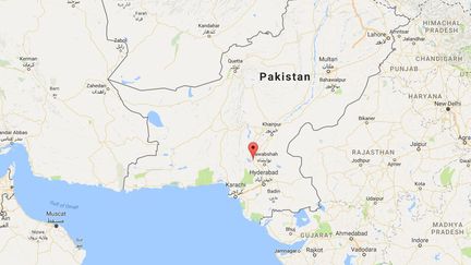 Capture d'écran de Google maps pointant la ville pakistanaise de Sehwan Sharif, dans le sud du pays, où un attentat suicide a fait au moins 72 morts, le 16 février 2017. (GOOGLE MAPS)