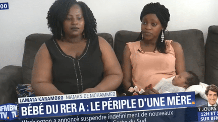 Lamata Kamamoko (à droite) se rendait chez sa cousine avec ses deux premiers enfants lorsqu'elle a commencé à se sentir mal. (CAPTURE D'ECRAN BFMTV / FRANCEINFO)