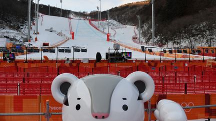 La piste de descente de&nbsp;Jeongseon (Corée du Sud), le 11 février 2018, après le report de l'épreuve à cause du vent. (MARTIN BERNETTI / AFP)