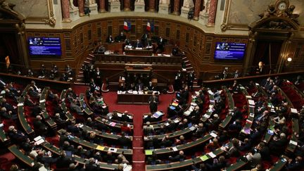 L'hémicycle du Sénat, à Paris, le 15 décembre 2021.&nbsp; (QUENTIN DE GROEVE / HANS LUCAS / AFP)