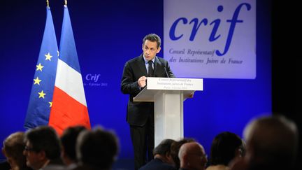 Nicolas Sarkozy lors du d&icirc;ner annuel du Crif, au pavillon d'Armenonville, &agrave; Paris, le 9 f&eacute;vrier 2011. (ERIC FEFERBERG / AFP)