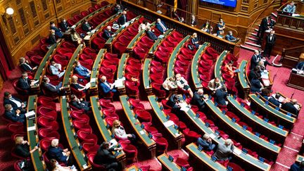 Une séance de questions au gouvernement au Sénat, à Paris, le 9 septembre 2021. (XOSE BOUZAS / HANS LUCAS / AFP)