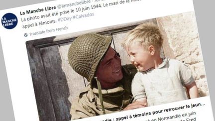 La photo du Gi et de l'enfant, relayée par le compte Twitter de La Manche Libre, le 13 juillet. (CAPTURE ECRAN / TWITTER)