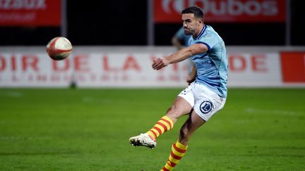 Melvyn Jaminet, le 8 janvier 2022, lors du déplacement de Perpignan à Biarritz en championnat. (GAIZKA IROZ / AFP)