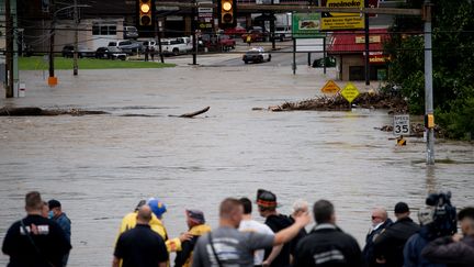 Des routes inondées près de Philadelphie, après le passage de la tempête tropicale Isaias, le 4 août 2020. (MICHAEL CANDELORI / NURPHOTO)