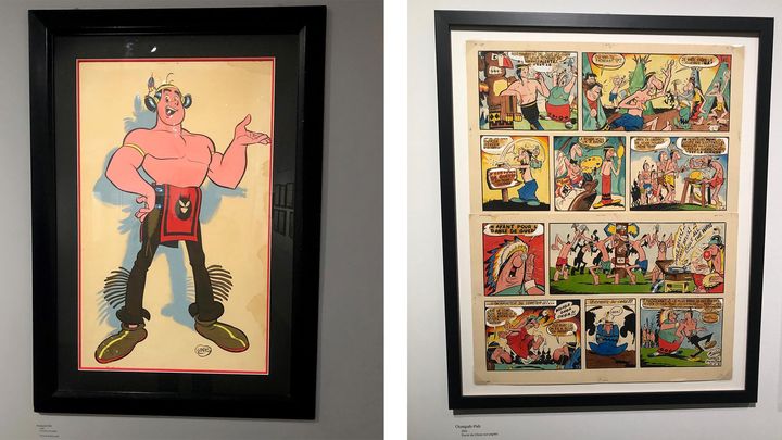 Oeuvres d'Uderzo exposées&nbsp;au musée Maillol à Paris, le 27 mai 2021. (YANN BERTRAND / RADIO FRANCE)