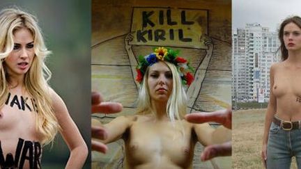 Montage montrant les trois militantes des Femen enlev&eacute;es samedi 27 juillet &agrave; Kiev (Ukraine). (FEMEN FRANCE)