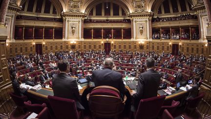 Les sénateurs participent à une séance à l'hémicycle, au Palais du Luxembourg à Paris, le 17 novembre 2016. (LIONEL BONAVENTURE / AFP)