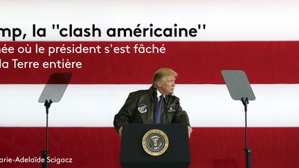 Donald Trump lors d'un discours prononcé sur la base militaire de Yokota (Japon), le 5 novembre 2017. (EUGENE HOSHIKO/AP/SIPA / AP)