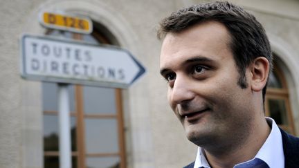 Florian Philippot,&nbsp;le vice-pr&eacute;sident du Front national, le 6 octobre 2013 &agrave; Brachay (Haute-Marne),&nbsp;lors d'un d&eacute;placement de Marine Le Pen. (MAXPPP)