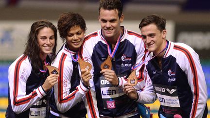 Anna Santamans, Coralie Balmy, Grégory Mallet et Clément Mignon ont remporté la médaille de bronze du relais 4x100 nage libre mixte