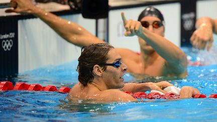 Le nageur fran&ccedil;ais Camille Lacourt, battu dans le bassin olympique, le 30 juillet 2012 &agrave; &nbsp;Londres (Royaume-Uni). (MARTIN BUREAU / AFP)