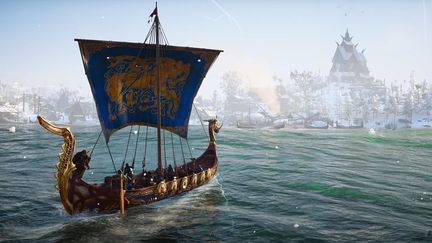 Un drakkar viking dans le jeu vidéo Discovery Tour Viking Age sorti en octobre 2021. (FRANCEINFO)