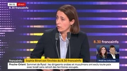 Sophie Binet, la secrétaire générale de la CGT, était l'invitée du "8h30 franceinfo", mardi 12 novembre. (FRANCEINFO/ RADIO FRANCE)