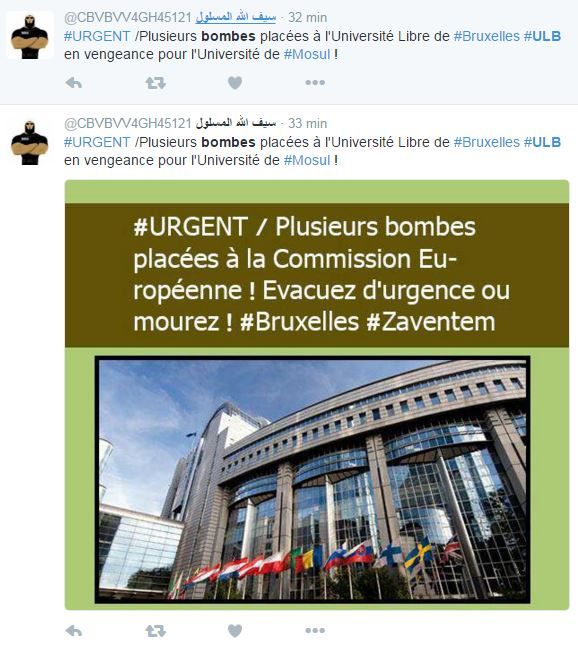 Capture écran d'un faux compte Twitter qui relaye de fausses informations sur les attentats de Bruxelles (Belgique), mardi 22 mars 2016. (TWITTER)