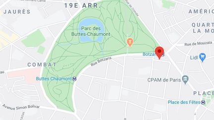 Capture d'écran montrant la situation géographique de la&nbsp;rue de l'Encheval, dans le 19e arrondissement&nbsp;de Paris. (GOOGLE MAPS)