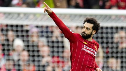 Mohamed Salah celèbre son but contre l'équipe de Bournemouth le 7 mars 2020. (PETER POWELL / EPA)