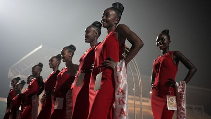 Les participantes au concours de beauté Miss Centrafrique, organisé à Bangui avec l'aide de la Russie, le 9 décembre 2018. (FLORENT VERGNES / AFP)