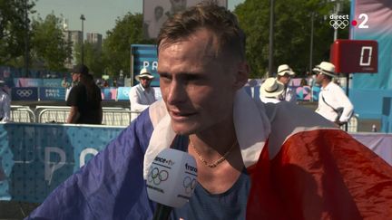 Le marcheur Français Aurélien Quinion, après son 20 km, à Paris, le 1er août 2024. (FRANCE 2)