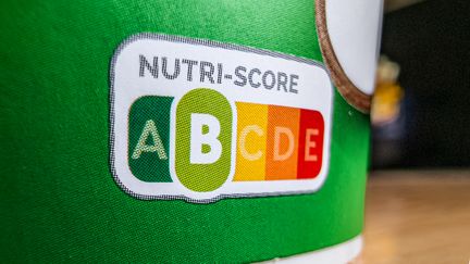 A Nutri-score display on a yogurt pot, April 7, 2024. (MARKUS SCHOLZ / MARKUS SCHOLZ)