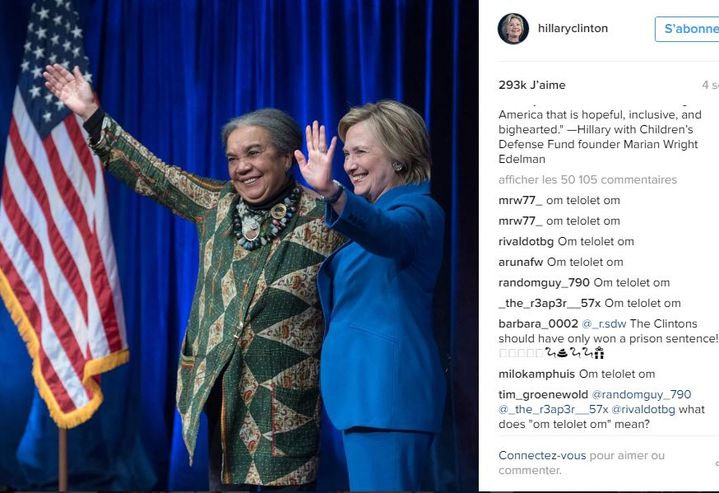 Capture écran du compte Instagram d'Hillary Clinton, vendredi 12 décembre. (HILLARY CLINTON)