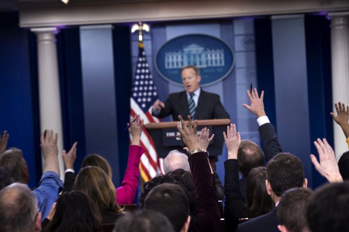 La salle de presse de la Maison Blanche, à Washington, mercredi 25 janvier 2017.&nbsp; (BRENDAN SMIALOWSKI / AFP)