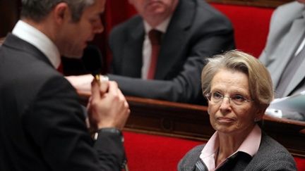 La ministre des Affaires étrangères, Michèle Alliot-Marie, à l'Assemblée le 9 février 2011 (AFP - PIERRE VERDY)