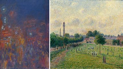 A gauche Claude Monet, "Leicester Square", 1901, Coll. Fondation Jean et Suzanne Planque (en dépôt au Musée Granet, Aix-en-Provence) - A droite Camille Pissarro, "Kew Green", 1892, Musée d'Orsay (Paris)
 (A gauche Photo: © Luc Chessex - A droite © Musée d&#039;Orsay)