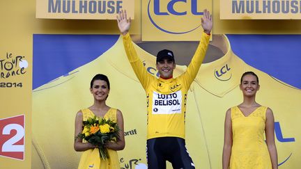 Le coureur fran&ccedil;ais, Tony Gallopin, le 13 juillet 2014 &agrave; Mulhouse (Haut-Rhin). (ERIC FEFERBERG / AFP)