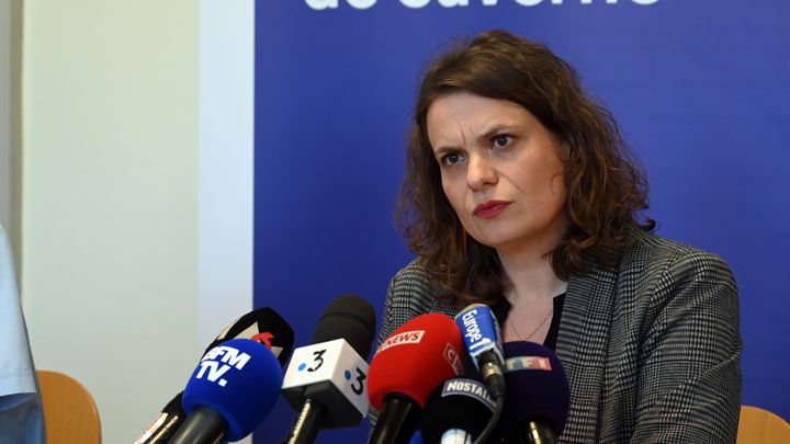 Aline Clérot, public prosecutor of Saverne, holds a press conference three days after Lina's disappearance, on September 26, 2023. (FRANCK KOBI / DNA / MAXPPP)