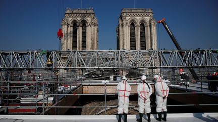 Le chantier de Notre-Dame de Paris, le 15 avril 2021. (BENOIT TESSIER / POOL / AFP)