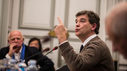 L'ex-ministre Arnaud Montebourg lors d'une conf&eacute;rence sur la crise europ&eacute;enne organis&eacute;e par le Centre d'&eacute;tudes prospectives et d'informations internationales, le 2 d&eacute;cembre 2014 &agrave; Paris. (VINCENT JAROUSSEAU / CITIZENSIDE / AFP)