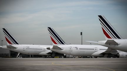 Des avions Air France à l'aéroport Paris Charles de Gaulle à Roissy (Val-d'Oise), le 11 avril 2018. (PHILIPPE LOPEZ / AFP)