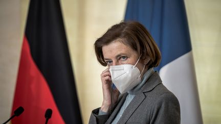 La ministre&nbsp;des Armées Florence Parly tient une conférence de presse avec le ministre allemand de la Défense après leur rencontre à l'Hôtel de Brienne, à Paris, le 20 avril 2021. (POOL)