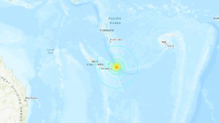 Capture d'écran d'une carte de l'Institut américain USGS montrant l'épicentre d'un séisme au large de la Nouvelle-Calédonie, le 5 décembre 2018.&nbsp; (USGS)