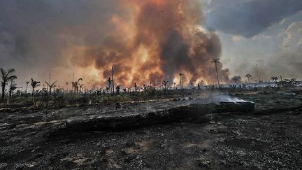 Un incendie à Sainto Antonio do Matupi, dans le sud de l'Amazonie, au Brésil, le 27 août 2019. (GABRIELA BILO/ESTADAO CONTEUDO/AFP)