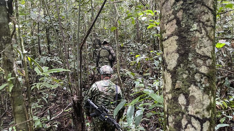 Colombian army soldiers continue the search to try to find four children missing after the crash of a plane in the Amazon jungle, May 23, 2023 in Solano (Colombia).  (HANDOUT / COLOMBIAN ARMY / AFP)