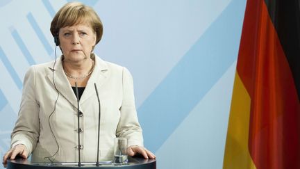 La chanceli&egrave;re allemande, Angela Merkel, donne une conf&eacute;rence de presse &agrave; la Chancellerie, &agrave; Berlin (Allemagne), le 8 juin 2012. (MARKUS SCHREIBER / AP / SIPA)