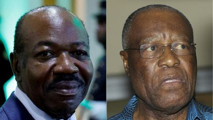 Un montage photo, créé le 23 août 2023, du président du Gabon, Ali Bongo Ondimba, et du principal candidat d'opposition, Albert Ondo Ossa. (LUDOVIC MARIN,STEEVE JORDAN / AFP)