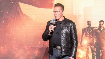 Arnold Schwarzenegger lors d'une conférence à Pékin, en Chine, le 23 octobre 2019.&nbsp; (IMAGINECHINA / AFP)