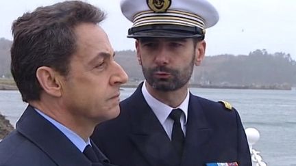 Nicolas Sarkozy à Lanvéoc-Poulmic (Bretagne), le 3 janvier 2012 (FTV)