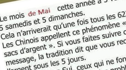 &nbsp; (D'après ce message, le mois de mai comptera cinq vendredis, samedis et dimanches... une première depuis 623 ans © DR)