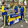 La "délégation" du Sergeïstan devant le Club France, à La Villette, le 7 août 2024. (FRANCK BALLANGER / RADIOFRANCE)