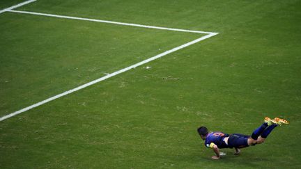 Le N&eacute;erlandais Robin van Persie s'envole face &agrave; l'Espagne et inscrit&nbsp;l'un des plus beaux buts de la comp&eacute;tition, le 13 juin &agrave; Salvador. (FABRIZIO BENSCH / REUTERS)