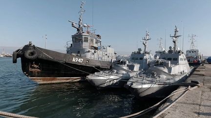 Des bateaux de la marine ukrainienne, à Kertch, en Crimée, le 18 novembre 2019. (photo d'illustration) (FSB / TASS /SIPA USA /SIPA)