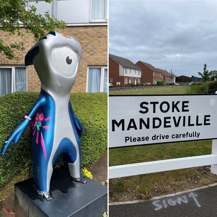 La mascotte des Jeux paralympiques de Londres 2012 a été installée devant l’Olympic Lodge, un hôtel situé juste à côté du stade de la ville de Stoke Mandeville. (Clément Pons)